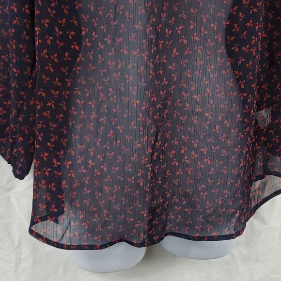 St John's Bay Women's Medium Navy Blue Leaves Sheer Blouse - Picture 2 of 12